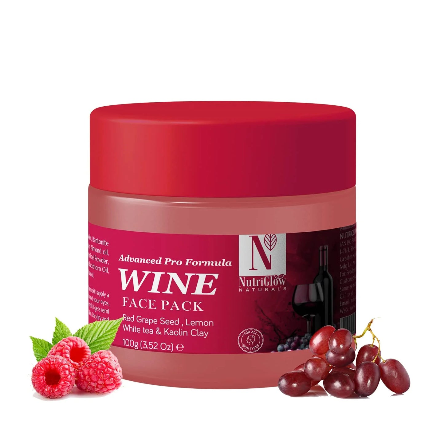 Wine Face Pack for Glowing Skin with Kaolin Clay, All Skin Types (3.5 Oz - 100G)