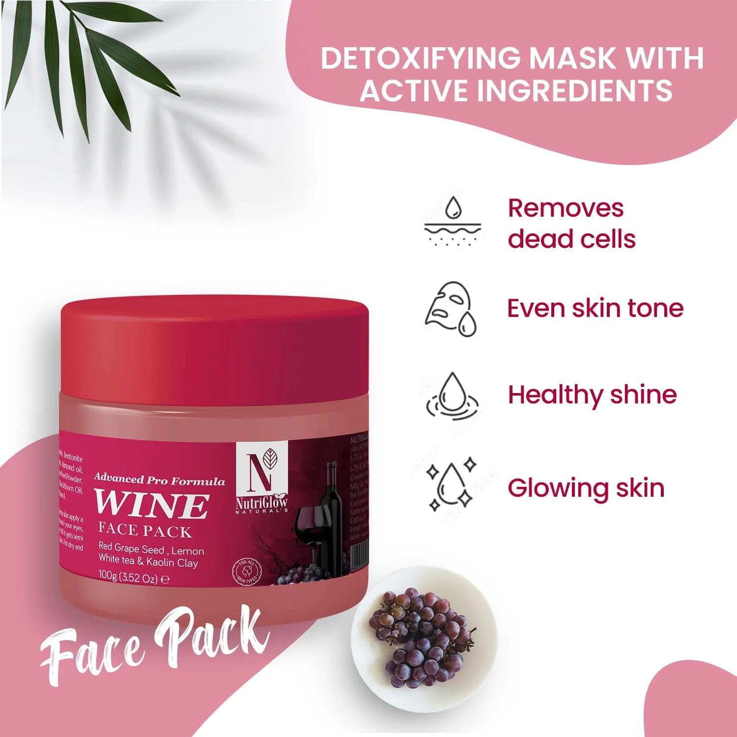 Wine Face Pack for Glowing Skin with Kaolin Clay, All Skin Types (3.5 Oz - 100G)