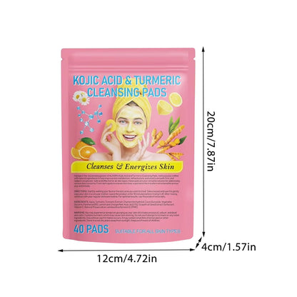 40Ps Turmeric Kojic Acid Cleansing Pads Balance Skin Oil Remove Excess Keratin Facial Sponges for Cleansing and Exfoliating